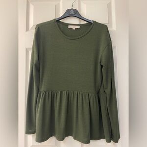 LOFT Long Sleeve Hunter Green Peplum Crewneck Crew Neck - size XS